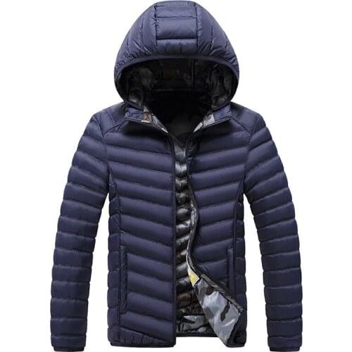 Mens Winter Warm Light Parkas With Hood Cotton Lined Thick Thermal Overcoat Solid Color Casual Outerwear Clothing