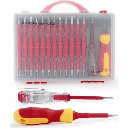 Screwdriver Set, Insulated Set, Plastic Grip, 14-Piece, Electrician Repair Hardware Tools Screwdriver with Carrying Case