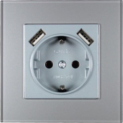 USB Wall Socket charger Free shipping Double USB Port 5V 2A usb wall outlet high quality Grey Acrylic GGF5-01