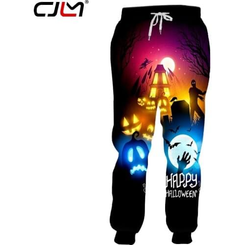 CJLM New Mens Halloween Pants 3D Printing Jogging Pants Horror Castle Halloween Party Big Code Hip Hop Street Clothing