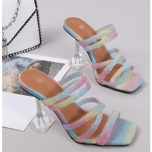 Transparent PVC Slippers Crystal Cup high-heeled Sexy Casual Shoes Plus Size 35-43 44 45 46 Women Open Toe Transparent Slippers