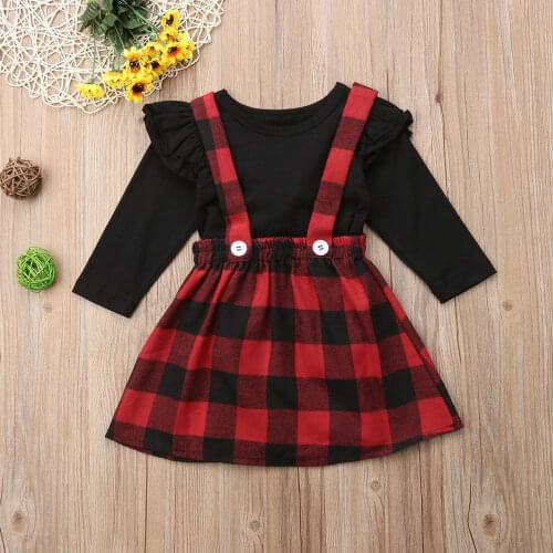 Pudcoco Girl Clothes Suits Princess Christmas Baby Girls Clothes Outfits Fall Winter T-shirt+OVerall strap Dress Set