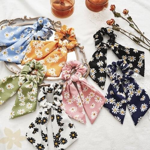 Korea Fresh Daisy Printing Chiffon Hair Scrunchies For Women Girls Tailing Hair Band Elastic Hair Rope Headwear Hair Accessories