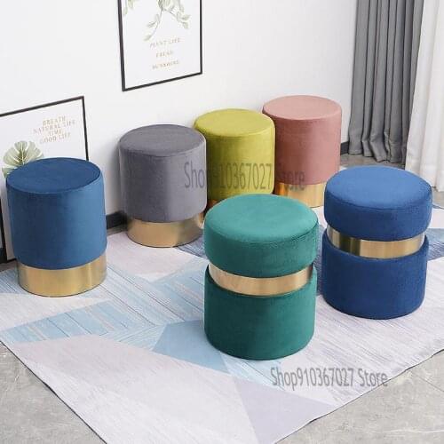 Net Red Lazy Home Light Luxury Makeup Stool Living Room Sofa Stool Fabric Shoe Changing Stool Ins Round Stool
