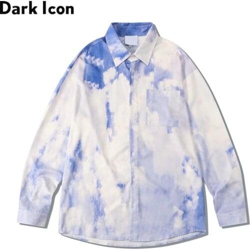 Dark Icon Tie Dyeing Mens Shirt Long Sleeve Turn-down Collar Shirts for Men Man Clothing