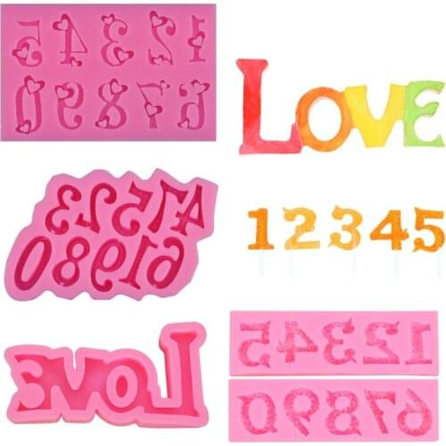 Handmade 0-9 Number Letter Pendant Epoxy Resin Casting Mold DIY Letter LOVE Candy Fondant Silicone Molds Art Craft Tools