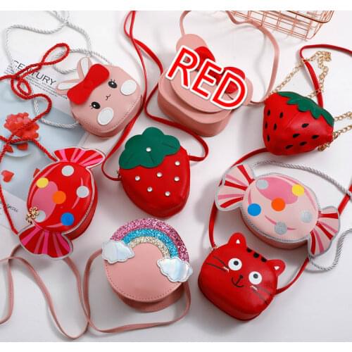 Lovely Childrens PU Leather Red Messenger Bag Cute Girls Cartoon Shoulder Bags Princess Accessories Mini Coin Purse Handbags