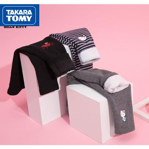 TAKARA TOMY winter fashion new 2021 cute cartoon Hello Kitty baby thin velvet leggings children stretch cotton trousers