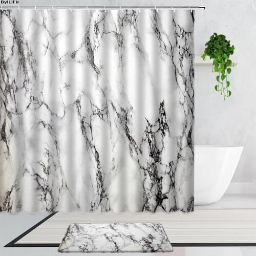 Black And White Marble Geometric Shower Curtains Colorful Minimalist Art Decor Bathroom Curtain Fabric Non-Slip Bath Mats Carpet