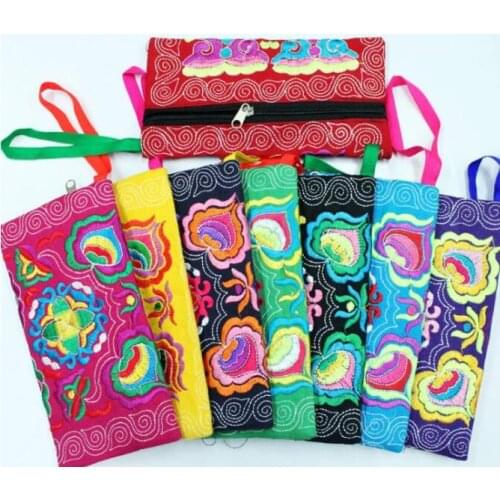 10pcs Women National Retro Long Coin Purses Embroidered Bag Lady Zipper Handbag size21*11.5cm