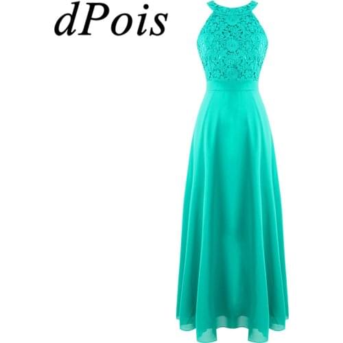 Women Elegant Lace Dresses Chiffon Evening Gowns Halter Neck Sleeveless Long Dress for Wedding Bridesmaid Clothes Party Vestidos
