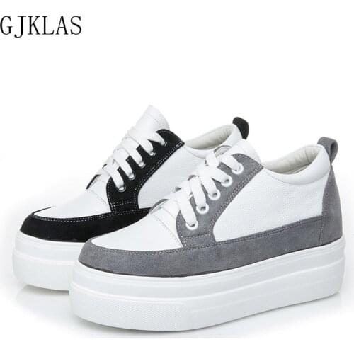 Platform Shoes Genuine Leather Casual Wedges Shoes for Women Chunky Heel Sneakers 42 Plus Size Women Shoes Platforms Sneaker