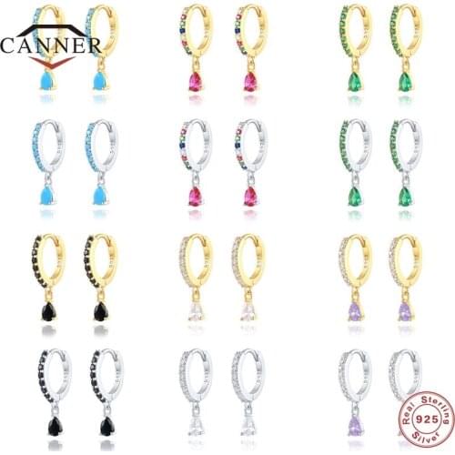 CANNER 925 sterling silver small round earring for women colorful zirconia drop earrings for women silver 925 fashion jewelry