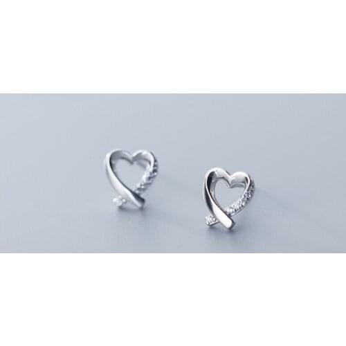 MloveAcc New Fashion 925 Sterling Silver CZ Love Heart Stud Earrings for Women Lover Valentines Day Jewelry Gift
