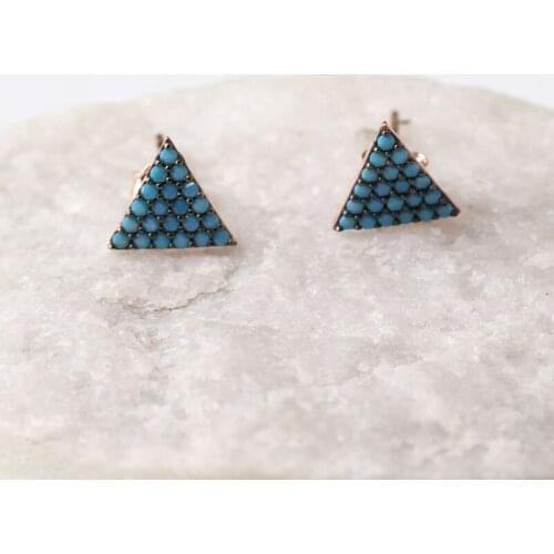 Women Handmade Blue Triangle Zircon Earring, Handmade 925Silver Woman Zircon Earring,Handmade Zircon Women Earring