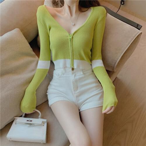 Woman Sweaters Cardigan 2021 Spring Zipper Cardigan Short Coat Knitwear Long-Sleeved Top Sweater for Women