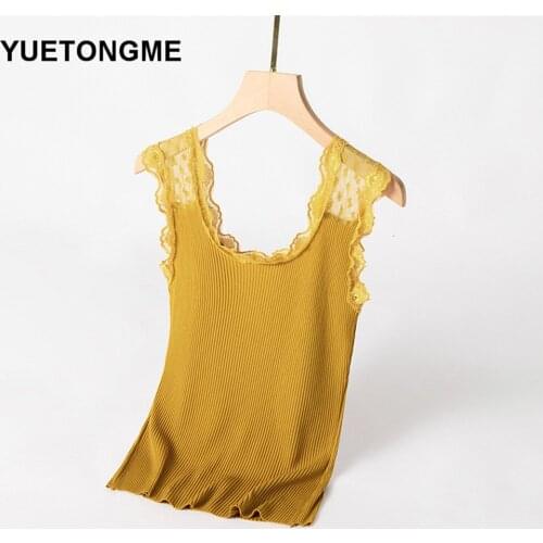 2020 Summer New Women Sleeveless Tanks Top Temperament Sexy Lace Patchwork Tshirt Vest Tank Top Female Vest Tops BT083A