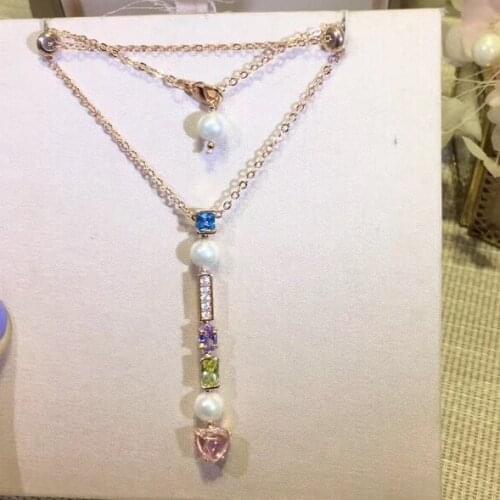 2020 New Designer Jewelry Luxury Accessories Silver Color Micro Inlaid Zircon Pearl Necklace For Women