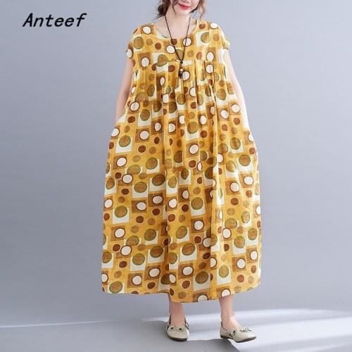 Short sleeve cotton vintage Polka Dot dresses for women casual loose long woman summer dress elegant clothes 2021