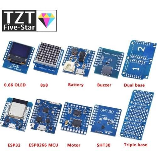 Esp8266 D1 Mini Pro Wifi Nodemcu Data Logger Shield Ds1307 Battery 0.66 Oled Dc Power Buzzer V1.0.0 Dual Base For Wemos Diy Kit