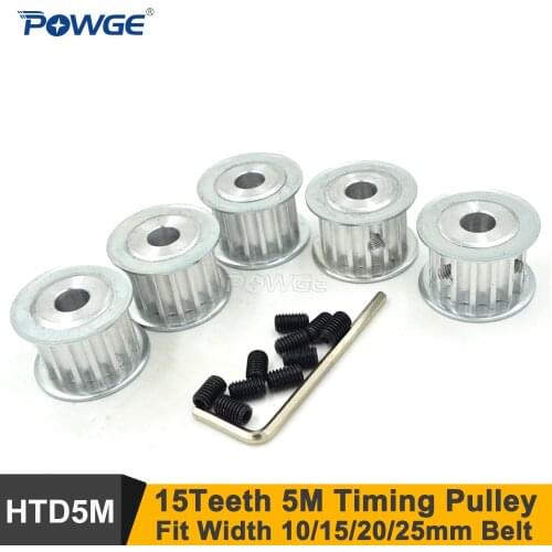POWGE 5pcs 15 Teeth 5M Synchronous Pulley Bor5/6/6.35/7/8/10mme Fit W=15/20mm 5M Timing Belt 15T 15Teeth HTD 5M Timing Pulley