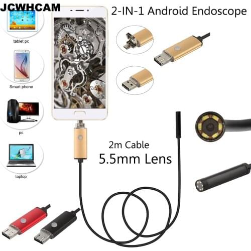 2In1 5.5mm Lens 6 LED Android USB Waterproof Endoscope Camera Borescope Endoscope Inspection Camera 1M 2M 5M 10M Length Cable