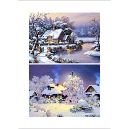 5D DIY Diamond Embroidery Snowhouse Rhinestone Kit Diamond Painting Landscape Mosaic Winter For Home Decor GJ643