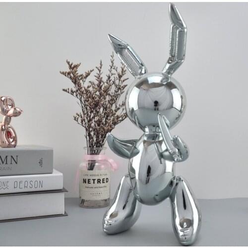 SHINY BALLOON RABBIT STATUE SIMULATION RABBIT ANIMAL ART SCULPTURE RESIN CRAFTWORK HOME DECORATION ACCESSORIES ORNAMENT