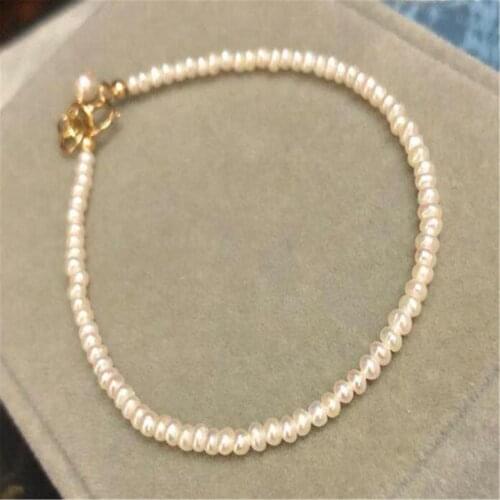 2-3mm Cultured White Baroque Pearl 18K Bracelet 6.8 inches Aurora Chain Classic Accessories Women Wedding Flawless