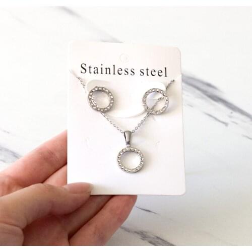 LUXUKISSKIDS Trendy Round Cubic Zirconia Stainless Steel Chain Necklaces Earrings Sets For Women Wedding Jewellry parures bijoux