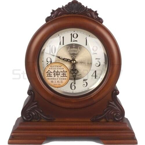 Clocks and watches European retro solid wood silent desk clock living room full time Music Clock creative Desk Clock