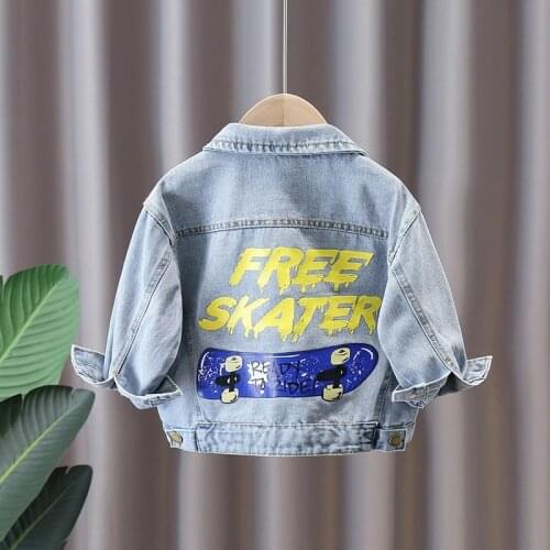 Baby boy clothes jacket spring autumn boy fashion cartoon printed denim cardigan coat childrens clothing boy casual jacket coat