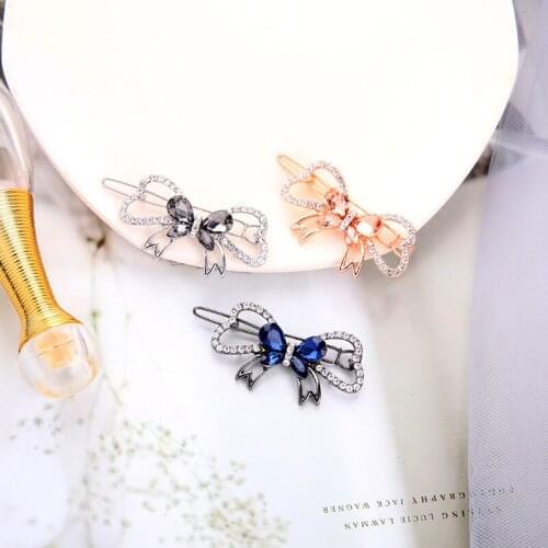 Uer Elegant Multicolor Glass Butterfly Barrettes For Women Delicate Crystal Bowknot Hairpins Rose Gold Color New Fashion Jewelry