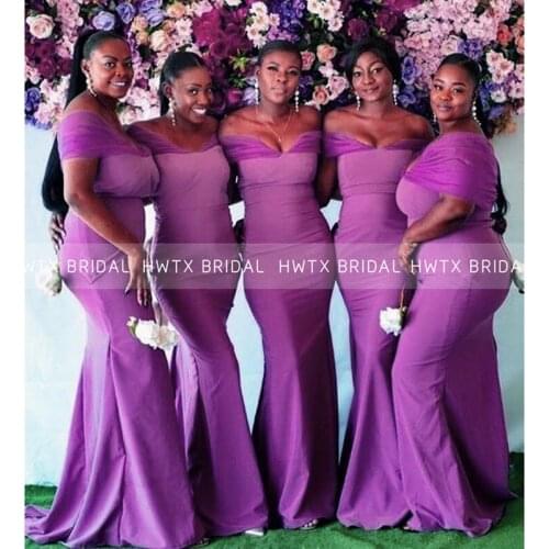 Purple Mermaid Bridesmaid Dresses Off the Shoulder Long Floor Length African Women Bridal Party Dress robe de soirée de mariage