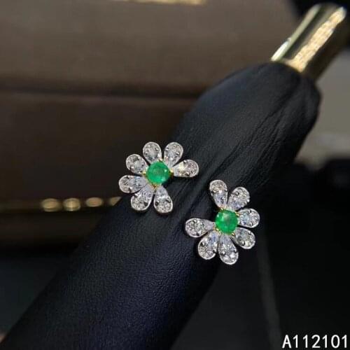 KJJEAXCMY fine jewelry S925 sterling silver inlaid natural Emerald new girl exquisite gemstone ring support test Chinese style