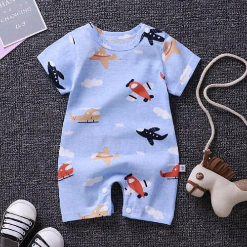New 2021 High Quality Fashion Cartoon Print Newborn Baby Boy Girl Rompers Short-sleeved Jumpsuit Toddler Baby One-piece Clothes