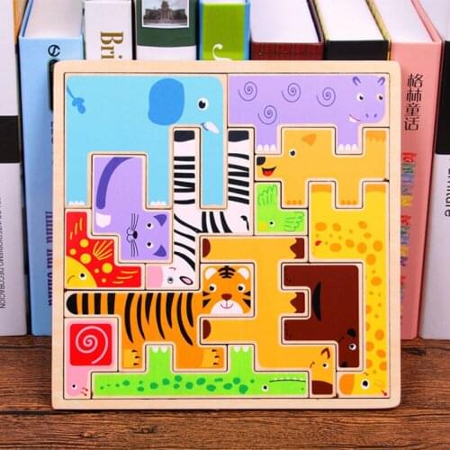 Creative Colorful 3D Cartoon Wood Animals Puzzles Jigsaw Toys Children Intelligence Development Baby Educational Toys