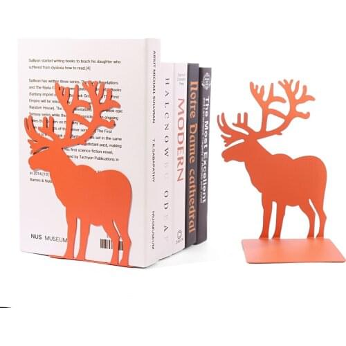 Metal Deer Fashion Cute Elk Metal Bookends Iron Book Stand Decorative Book Support Holder Desk Stands