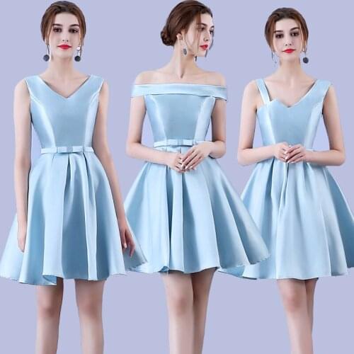 Fashion women Single Summer Cheap Short blue Bridesmaid Dresses Ladies Prom Party Dresses Elegant Event Wedding Guest Dress 9958