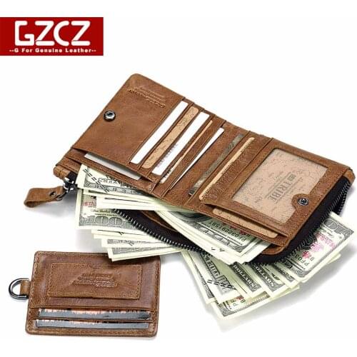 GZCZ Best Genuine Leather Men Wallets Removable Card ID Holders with Key Chain Short Male Organizer walet for men Coin Bags 2020