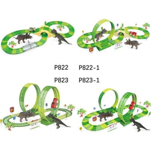 Dinosaur Railway Racing Track Play Set Educational DIY Bend Flexible Race Track Electronic Flash LED Light Car Toys For Children