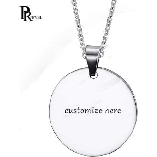 Customizable Engraved Stainless Steel Round Dog Tag Pendant Necklace for Men and Women