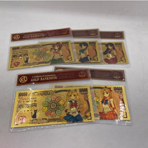 NEW 5 Designs Sailor-Moon Tsukino-Usagi Japanese Classic Anime 10000 Yen Gold Banknote in Sleeve bag Childhood Memory Collection