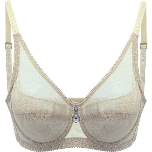 New thin transparent lingerie section bra large chest full small cup full of breathable lace sexy gathered adjustable underwear