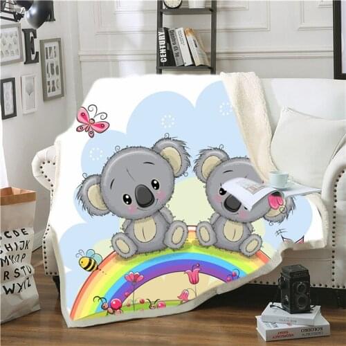 Koala Blanket for kids 3d HD Cartoon Blanket Double Thick Warm Super Soft Flannel Lion Blankets for Sofa Bedding Carpet Dropship