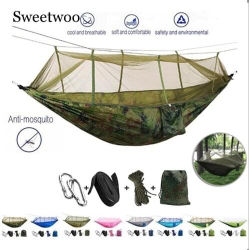 Portable 1-2 Person Camping Hammock With Mosquito Net Ultralight Hanging Bed Strong Bearing Tree Tent Swing Sleeping Lazy Bag