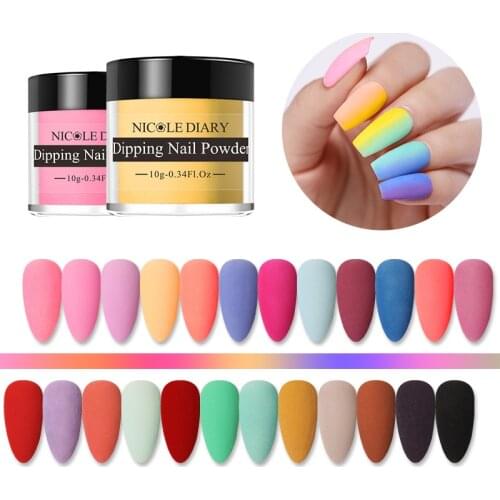 NICOLE DIARY 10g Matte Color Dipping Nail Powder Natural Dry Nail Art Decoration Without Lamp Cure Nail Dust Decors