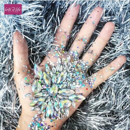 Rystal Sexy Chest Jewels Temporary Tattoo Sticker 3D Stage Rhinestone Flash Tattoos Adhesive Face Jewel Chest Gem Body Paint