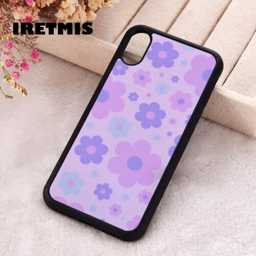 Iretmis 5 5S SE Phone Cover Case for iPhone 6 6S 7 8 Plus X Xs XR 11 12 Mini Pro Max Rubber Silicone Flowery Flower Power Purple