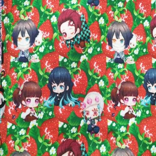 Cartoon Demon Stawberry Print Thin Polyester Canvas Fabric for Boy Backpacks Slipcover Cushion Cover Curatin DIY